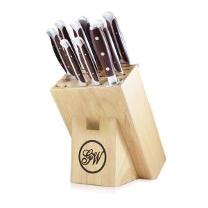 10 Piece Knife Block Set, Brown ABS Handle, Full Triple-Tang Handle, Wooden Block