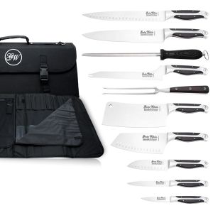 11 Piece Knife Set, Black ABS Handle, Full Triple Tang Handle, Black Chef Bag