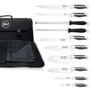 11 Piece Knife Set, Black ABS Handle, Full Triple-Tang Handle, Black Chef Bag