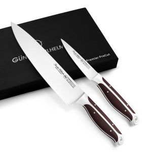 2 PCs Knife Set, Brown ABS Handle, Full Triple-Tang Handle, 8" Chef Knife, 3.5" Paring, Black Gift Box