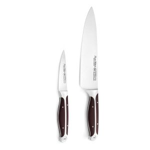 2 PCs Knife Set, Brown ABS Handle, Full Triple-Tang Handle, 8" Chef Knife, 3.5" Paring