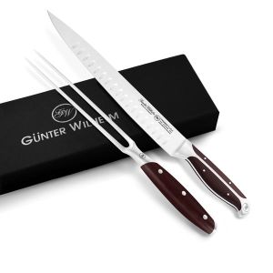 10 Inch Carving Set, Brown ABS Handle, Full Triple-Tang Handle, Black Gift Box, 10" Carving Knife, 8" Carving Fork