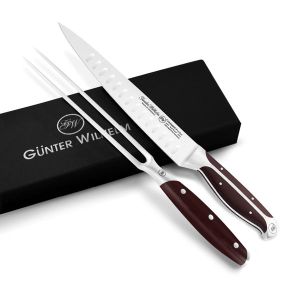 8 Inch Carving Knife, Brown ABS Handle, Full Triple-Tang Handle, Black Gift Box, 8" Carving Knife, 8" Carving Fork
