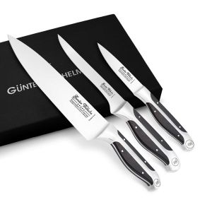 3 PCs Knife Set, Black ABS Handle, Full Triple-Tang Handle, Black Gift Box, 8" Chef Knife, 6" Boning Knife, 3.5" Paring Knife