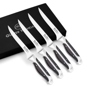 4 PCs Steak Knife Set, Black ABS Handle, Full Triple-Tang Handle, Black Gift Box, 6" Boning Knife