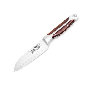 5" Mini Santoku Knife, Brown Pakkawood Handle, Full Triple-Tang Handle, Dimples Blade