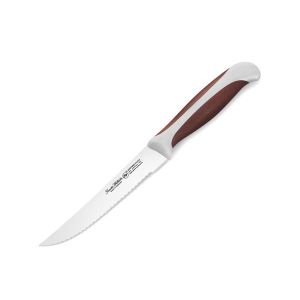 5 Inch Serrated Utility Steak Knife, Full Inner Tang Handle, Brwon & Grey ABS Handle, Textur Handle, Serrated Blade