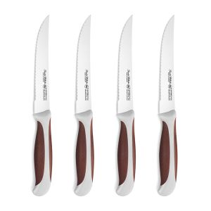 5 Piece Steak Knives set, Full Inner Tang Handle, Brwon  & Grey ABS Handle, Textur Handle, 5" Serrated Steak Knife