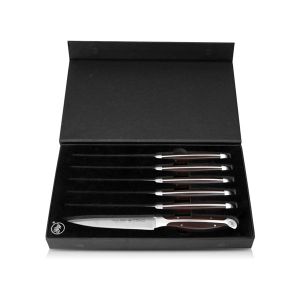 6 Piece Steak Knife Set, Brown ABS Handle, Full Triple-Tang Handle, Black Gift Box, 5" Serrated Steak Knife