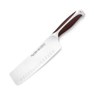 7.5 Inch Nakiri Knife, Full Tang Handle, Brown ABS Handle, Dimples Blade