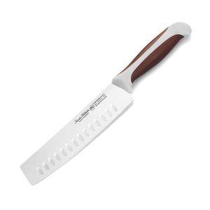 7.5 Inch Nakiri Knife, Full Inner Tang Handle, Brwon & Grey ABS Handle, Textur Handle, Dimples Blade