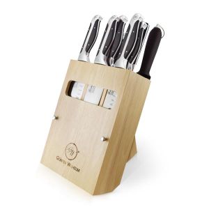 A black ABS 9-Piece In-Block Knife Set by Gunter Wilhelm, featuring a knife block with 8 knives stored inside.