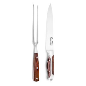 8 Inch Carving Set, Brown Pakkawood Handle, Full Triple-Tang Handle, 8" Carving Knife, 8" Carving Fork