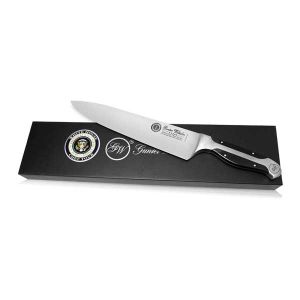 CTL 10" Chef Knife, Black ABS Handle, Full Triple Tang Handle, White House Chef Tour Signature Box, Black Box, 10" Chef Knife, Dimples Blade