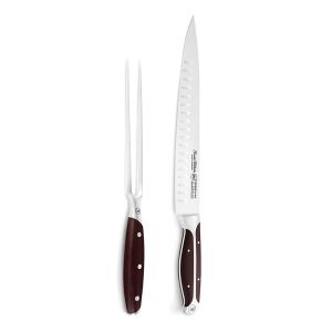 2 PC 10" Carving Set, 10" Carving Knife, 8" Carving Fork, Brown ABS Handle, Full Triple-Tang Handle
