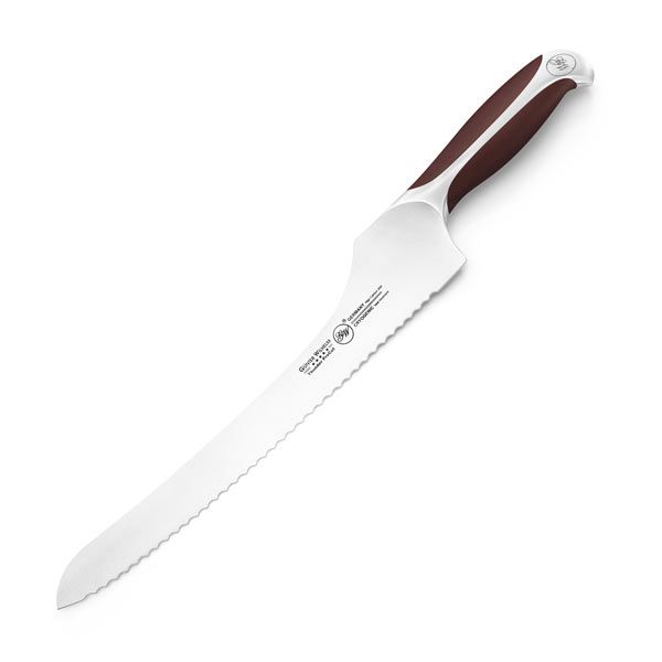A 10-inch Offset Bread knife with a Brown ABS Handle.
