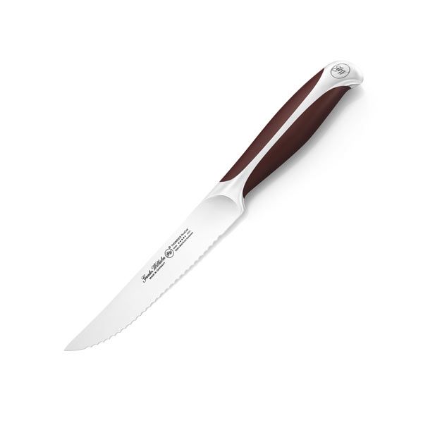 5 Inch Serrated Utility Steak Knife, Full Tang Handle, Brown ABS Handle, Serrated Blade