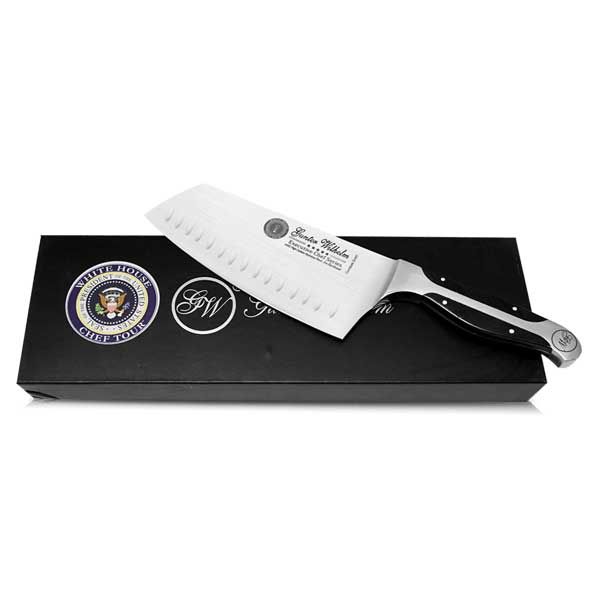 CTL Vegetable Cleaver, Black ABS Handle, Full Triple Tang Handle, White House Chef Tour Signature Box, Black Box, Vegetable Cleaver, Dimples Blade