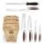 7-Piece Cutlery Knife Set, Brown & Grey ABS Handle, Full-Inner-Tang Handle, Wooden Block